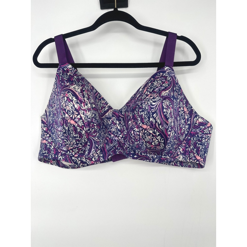 Catherines Intimates Bra Women 48B Purple Paisley Wirefree Comfort Wireless Boho